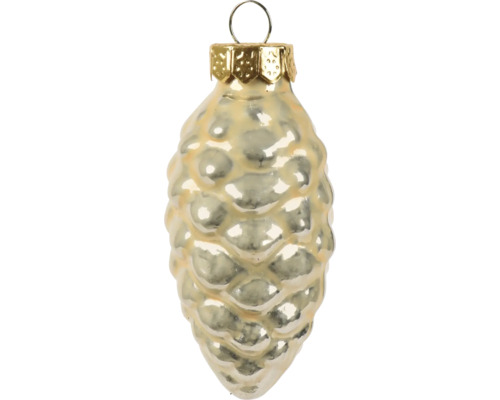 Christbaumschmuck aus Glas in Form eines Zapfens, champagnerfarben, mit Aufhängeöse.