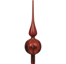 Christbaumspitze aus Glas in Rot mit Glitzer-Verzierungen.