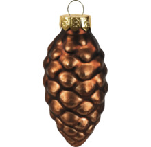Weihnachtsbaumschmuck aus Glas in Zapfenform mit glänzender Oberfläche und Aufhängeöse.