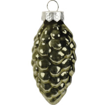 Weihnachtsbaumanhänger in Form eines Tannenzapfens aus goldfarbenem Glas mit metallischem Glanz und Aufhängöse.