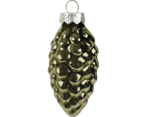 Weihnachtsbaumanhänger in Form eines Tannenzapfens aus goldfarbenem Glas mit metallischem Glanz und Aufhängöse.