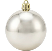 Glänzende Weihnachtskugel in Champagner mit goldener Kappe.