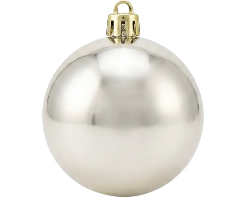 Glänzende Weihnachtskugel in Champagner mit goldener Kappe.
