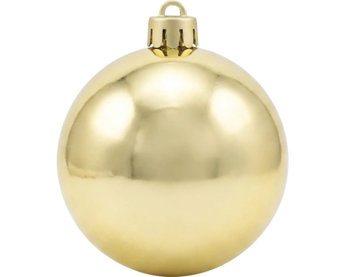 Goldene glänzende Weihnachtskugel mit Aufhängeöse.