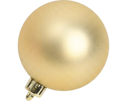 Matte goldfarbene Weihnachtskugel aus Kunststoff mit Aufhängeöse.