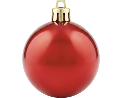 Rote Christbaumkugel mit goldfarbenem Aufhänger.