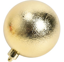 Goldene, strukturierte Weihnachtskugel mit glänzender Oberfläche und Aufhängekappe.