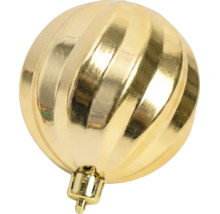 Glänzende, goldene Christbaumkugel mit Längsrillen und Aufhänger.