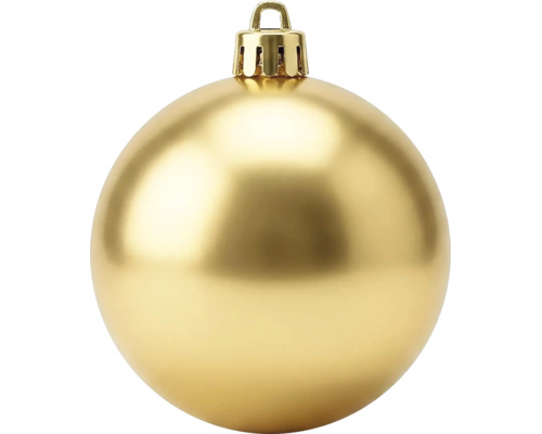 Goldene Weihnachtskugel mit matter Oberfläche und Aufhängeöse.