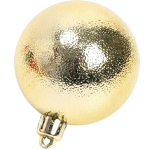 Goldene, strukturierte Weihnachtskugel mit Aufhänger.