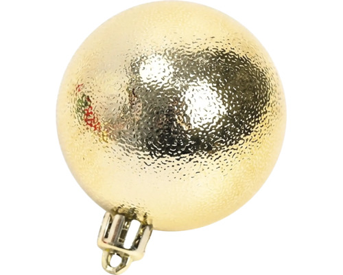 Goldene, strukturierte Weihnachtskugel mit Aufhänger.