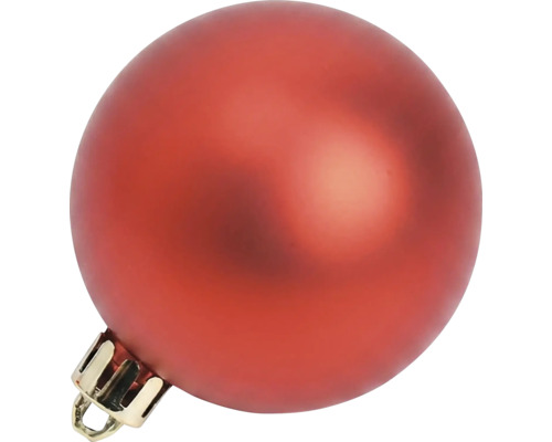 Matte rote Christbaumkugel mit goldfarbenem Aufhänger für die Weihnachtsdekoration.