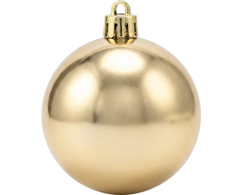 Glänzende goldene Christbaumkugel mit Aufhänger für den Weihnachtsbaum.