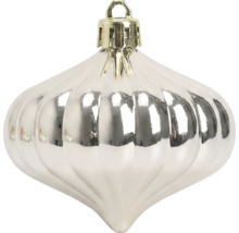 Glänzender Christbaumschmuck in Zwiebelform mit vertikalen Rillen und einer Aufhängeöse.