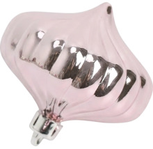 Zwiebelförmiger Christbaumschmuck mit vertikalen Rillen und einem metallischen Mittelband.