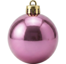 Glänzende Weihnachtskugel in Rosa mit goldener Kappe zum Aufhängen.