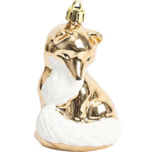 Weihnachtsbaumanhänger Fuchs aus Glas, sitzend, gold-weiß