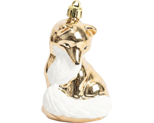 Weihnachtsbaumanhänger Fuchs aus Glas, sitzend, gold-weiß
