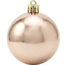 Glänzende Christbaumkugel in Champagner mit goldfarbenem Aufhänger.