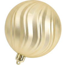 Goldene Christbaumkugel mit vertikaler Wellenstruktur und Aufhängöse.