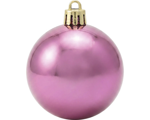 Glänzende pinkfarbene Weihnachtskugel mit goldener Aufhängung.