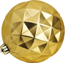Christbaumkugel mit geometrischem Rautenmuster und goldener Oberfläche für den Weihnachtsbaum.