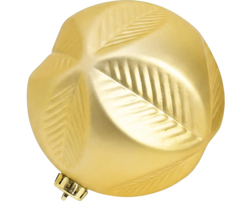 Goldene Christbaumkugel mit geprägtem Blattmuster.