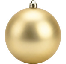 Goldene Christbaumkugel mit matter Oberfläche und Aufhänger.