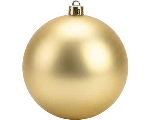 Goldene Christbaumkugel mit matter Oberfläche und Aufhänger.