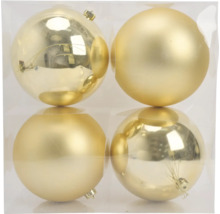 Vier goldene Weihnachtskugeln in glänzender und matter Ausführung in einer Packung.