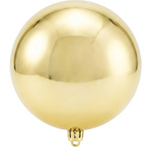 Glänzende goldene Weihnachtskugel mit Metallkappe und Aufhängeöse.
