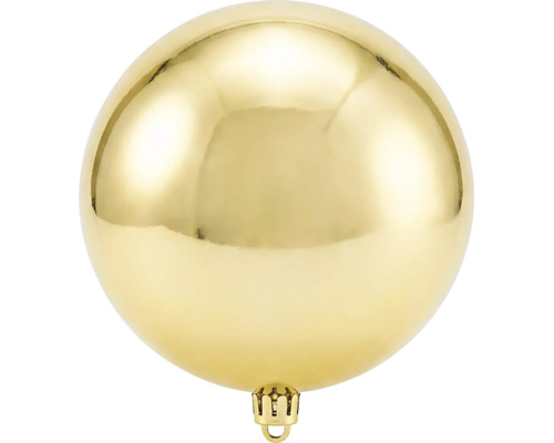 Glänzende goldene Weihnachtskugel mit Metallkappe und Aufhängeöse.