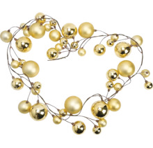 Goldene Girlande mit matten und glänzenden Kugeln in verschiedenen Größen an biegsamen Drahtzweigen.