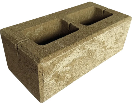 Schalungsstein aus Beton mit zwei Hohlkammern für den Bau von Mauern.