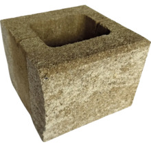 Quadratischer Mauerstein aus Beton mit hohler Mitte und strukturierter Oberfläche für den Gartenbau.