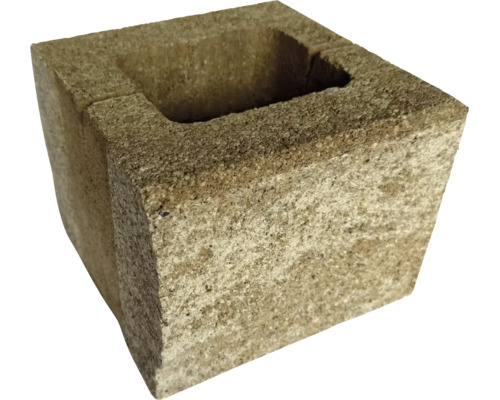 Quadratischer Mauerstein aus Beton mit hohler Mitte und strukturierter Oberfläche für den Gartenbau.