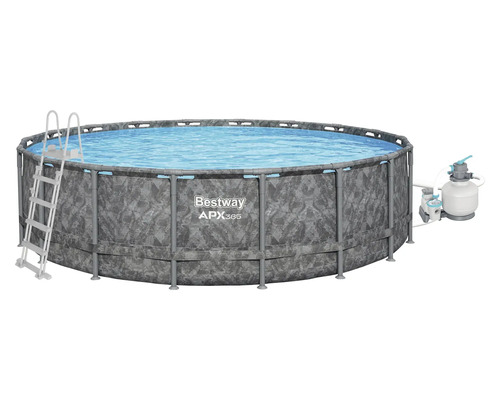 Bestway APX365 runder Aufstellpool in Steinoptik inklusive Sicherheitsleiter und Sandfilteranlage.
