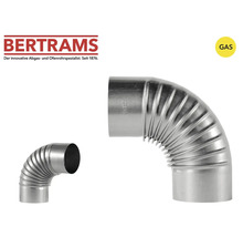 Bertrams Logo, 90 Grad Aluminium-Bogen für Gas-Abgasrohre in gerippter Ausführung.
