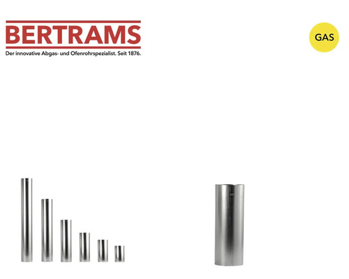 Bertrams Logo, metallene Abgasrohre für Gas in verschiedenen Längen.