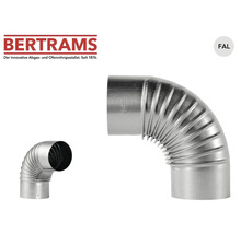 Bertrams Ofenrohrbogen 90 Grad aus feueraluminiertem Stahlblech. Bertrams Logo.