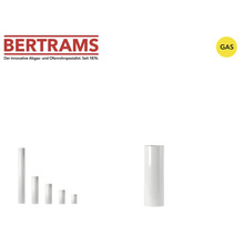 Bertrams Logo. Weiße emaillierte Gas-Abgasrohre in verschiedenen Längen. Geeignet für Gas.