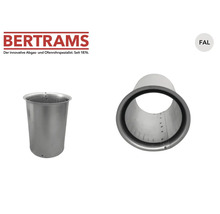 BERTRAMS Logo, Doppelwandfutter aus feueraluminiertem Stahlblech für Ofenrohre, Materialhinweis FAL.