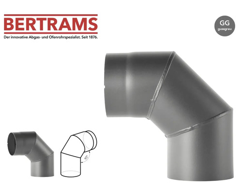 Bertrams Logo, Rauchrohrbogen 90 Grad, Gussgrau.