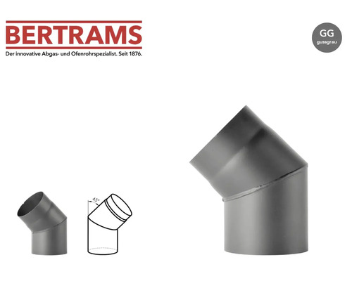 Bertrams Logo. Ofenrohrbogen 45 Grad, gussgrau.