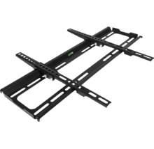 Schwarze TV-Wandhalterung aus Metall mit integrierter Wasserwaage.