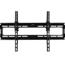 Schwarze TV-Wandhalterung aus Metall mit integrierter Wasserwaage und verstellbaren Schienen.