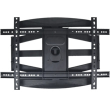 Schwenkbare und neigbare Fernseher-Wandhalterung aus schwarzem Metall mit Doppelarm.