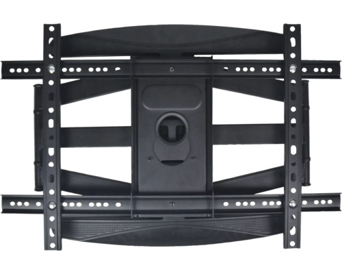 Schwenkbare und neigbare Fernseher-Wandhalterung aus schwarzem Metall mit Doppelarm.