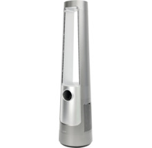 Silberner blattloser Turmventilator von BE COOL mit digitalem Display und integriertem Luftfilter.
