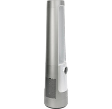 Moderner Turmventilator in Silber mit integriertem Display und Lüftungsschlitzen.